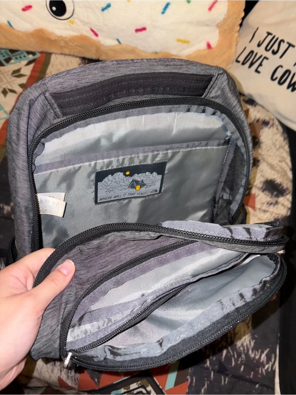 The North Face Gray and Black Men's Backpack with Front Bungee